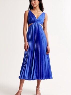 Abercrombie & Fitch Cobalt V-Neck Pleated Midi Dress